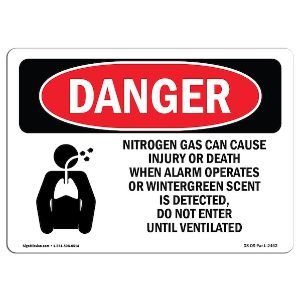 Safety Sign, OSHA Danger, 18" Height, 24" Width, Aluminum, Nitrogen Gas Can Cause Injury, Landscape